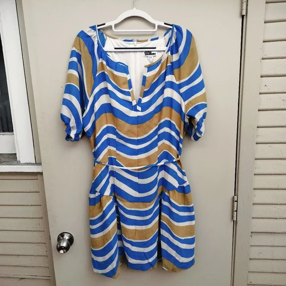 The Good Journey Short Sleeve Striped Mini Dress Blue and Yellow Size 12 - Picture 3 of 8